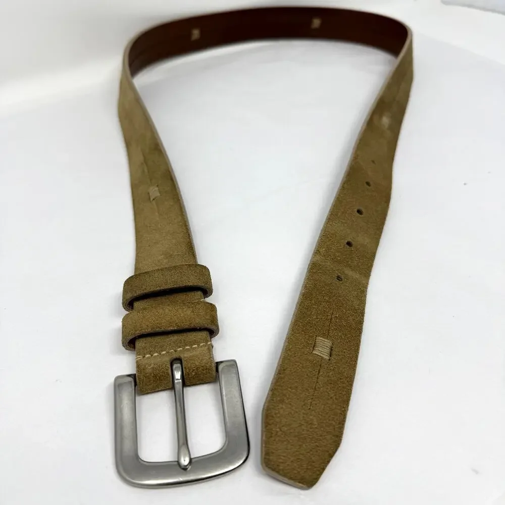 Cole Haan England Suede Leather Belt Tan Solid Brass Buckle 34 NWOT Rare